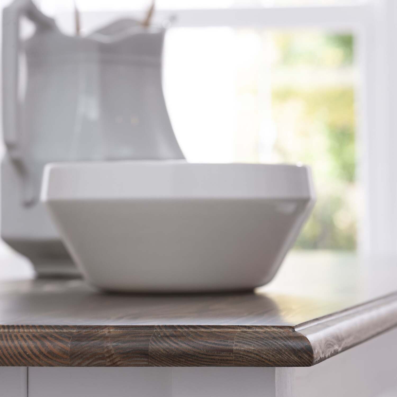Canterbury 180cm Dining Table With 2 Benches In Silk Grey And Dark Pine - White