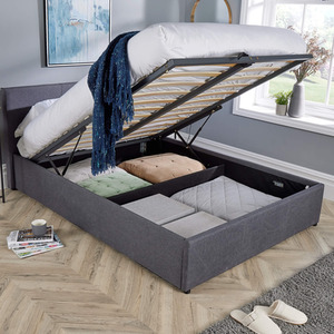 Grey / Small Double Home Source Endura End Lift Ottoman Grey Fabric Bedframe shot 6618956