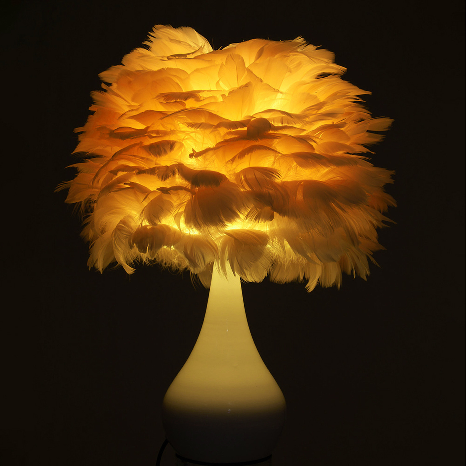 White Feather Bedside Table Lamp - White