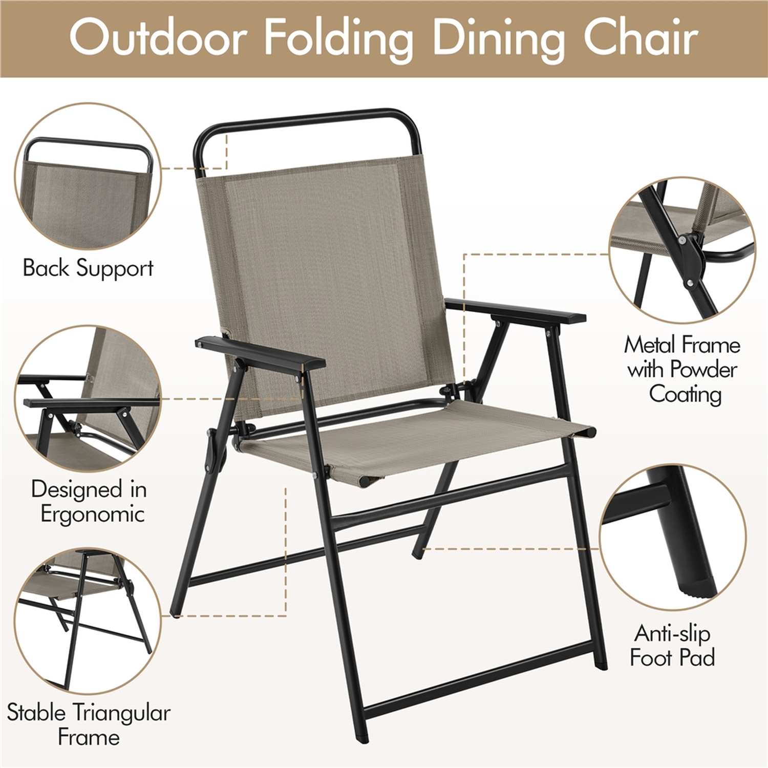 Folding Dining Chair Set For Garden Patio - Brown 8 7kg