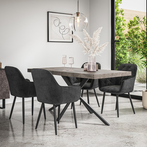 Donni Dining Table And Chairs - Concrete Effect Table w 4-6 Anika Velvet Chair