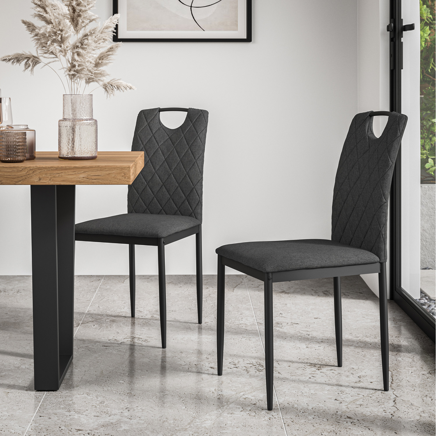 Haydon Extending Oak Effect Dining Table Set W 4-6 Monza Linen Chairs - Charcoal 6