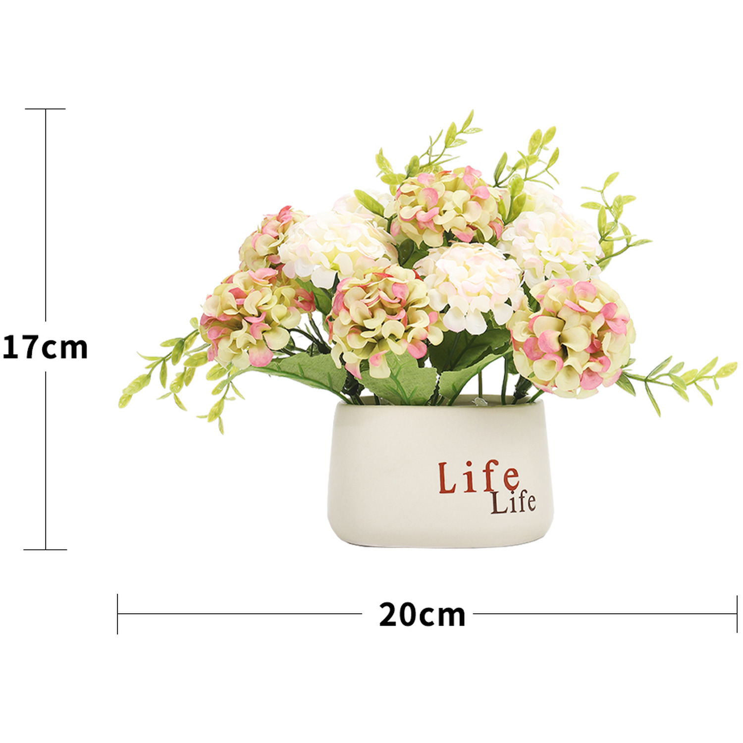 Artificial Hydrangea Flower in Ceramic Pot - Silk Hydrangeas White
