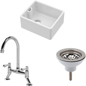 Fireclay Compact 1 Bowl Belfast Sink Strainer Waste Mixer Tap 460mm