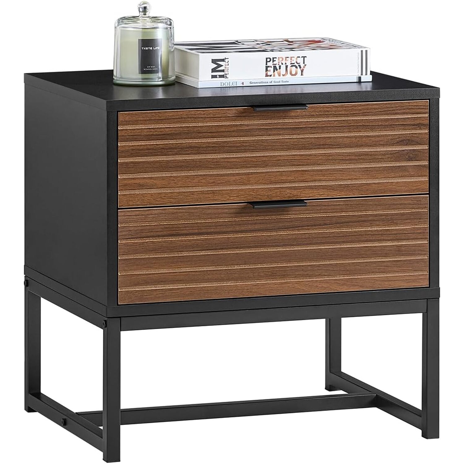 Side Table with 2 Drawers Black and Brown