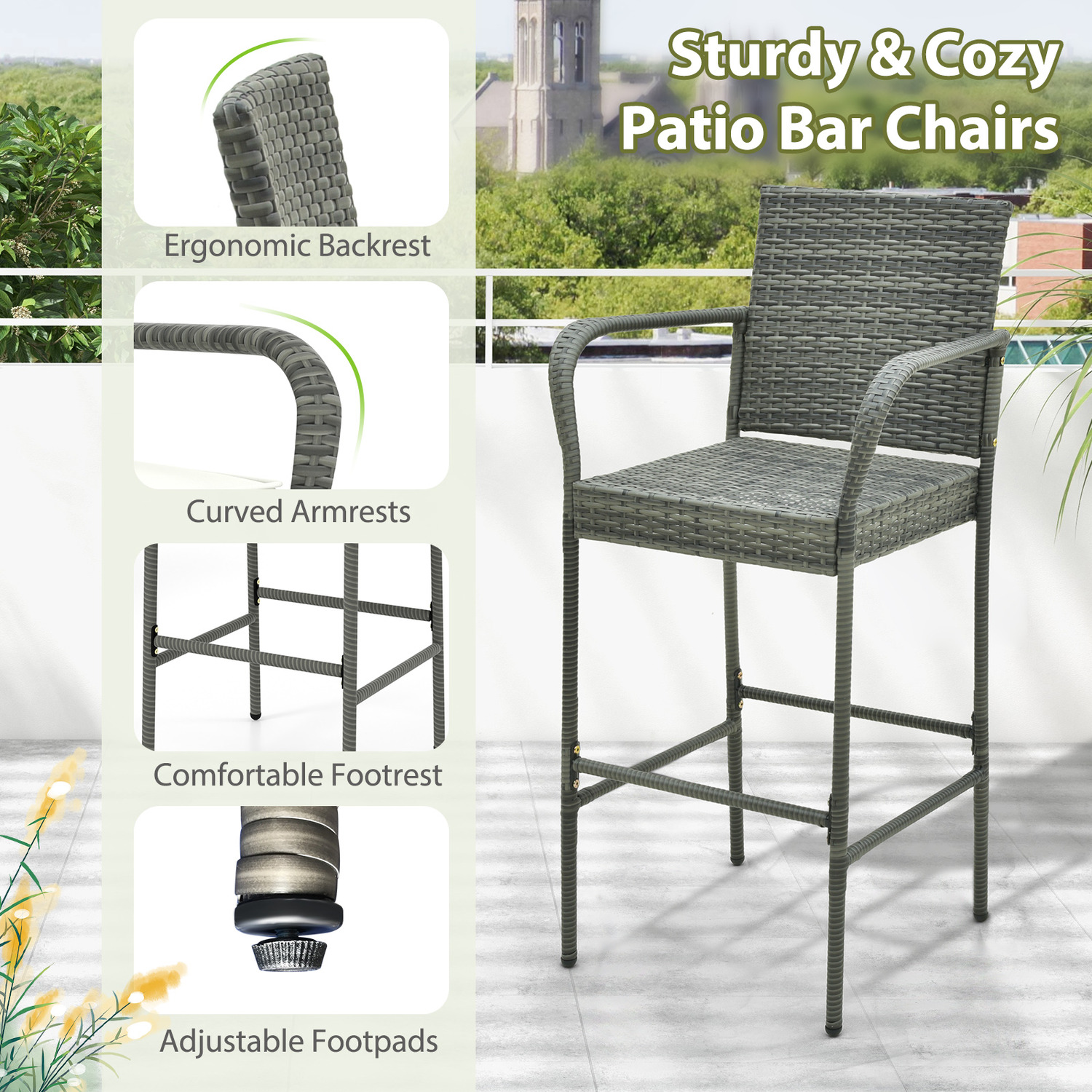 Outdoor Bar Stools Set - Grey Metalpepolyestersponge