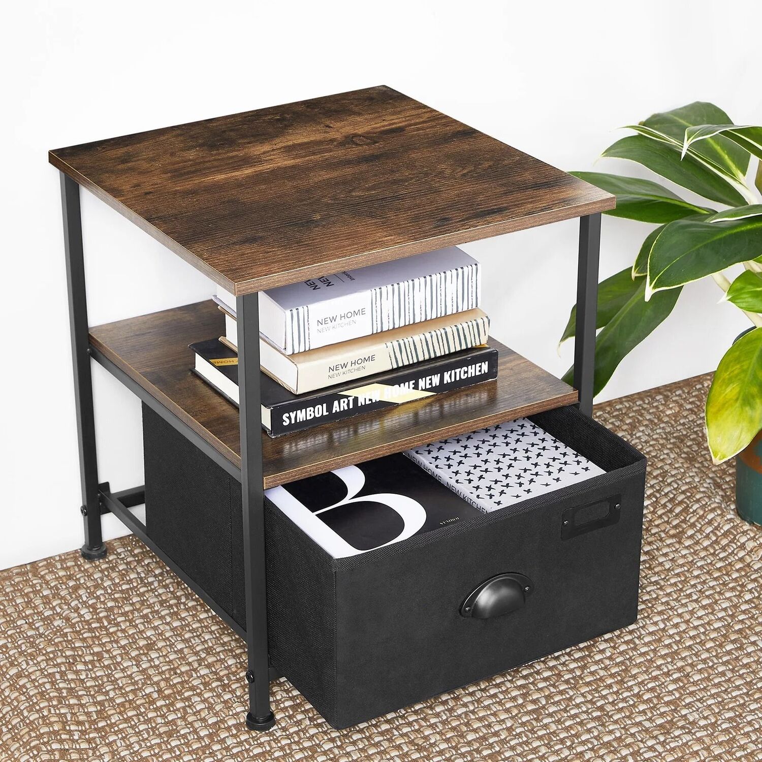 Nightstand Bedside Table With Storage Modern Style - Brown
