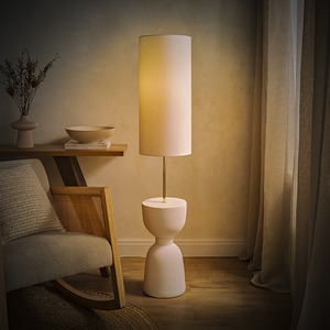 Esme Ceramic Table Base Floor Lamp with Linen Lampshade and LED Bulb