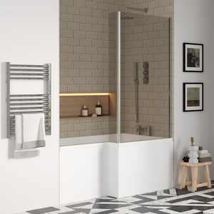 L Shape Right Hand Shower Bath Screen Fixed Return Front Panel 1500mm