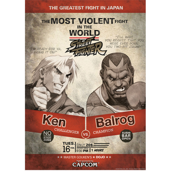 Street Fighter Limited Edition A3 Art Print Ken vs Balrog