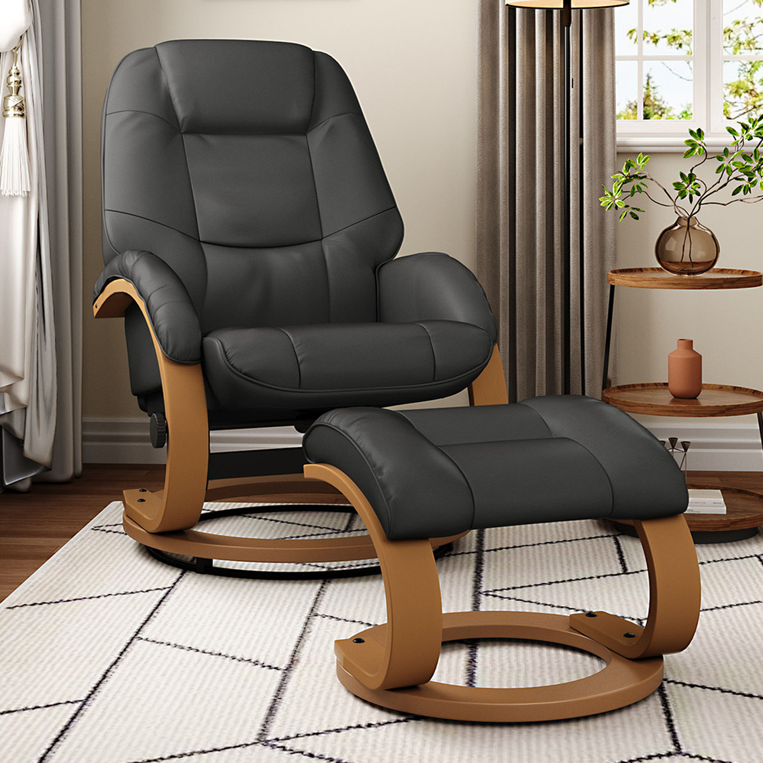 Recliner Executive Chair with Footstool - Black