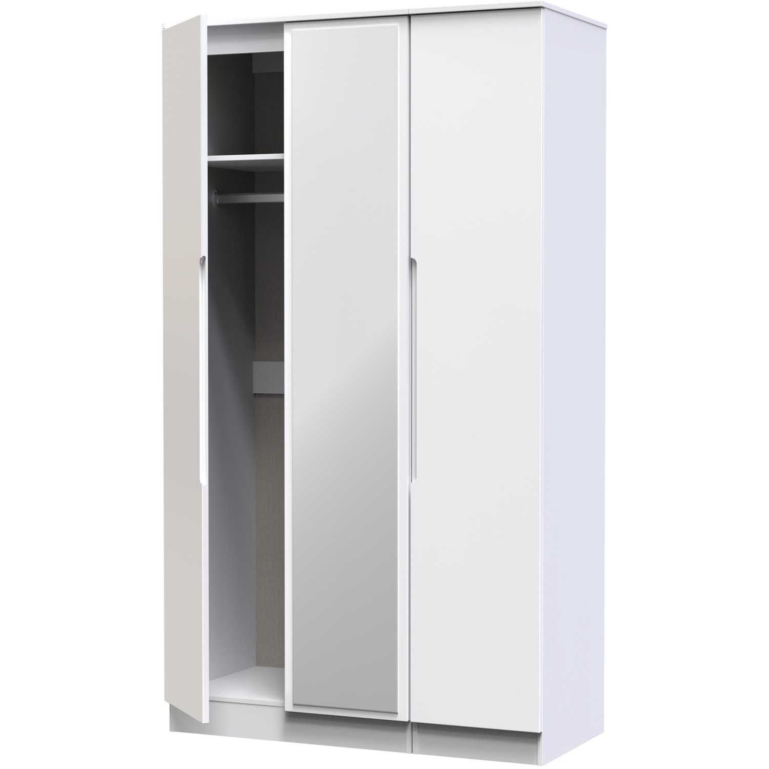 Milan Ready Assembled Tall Triple Mirror Wardrobe - White Gloss White Gloss Fronts Matt Carcass