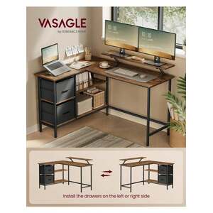 VASAGLE L-Shaped Desk with 2 Drawers