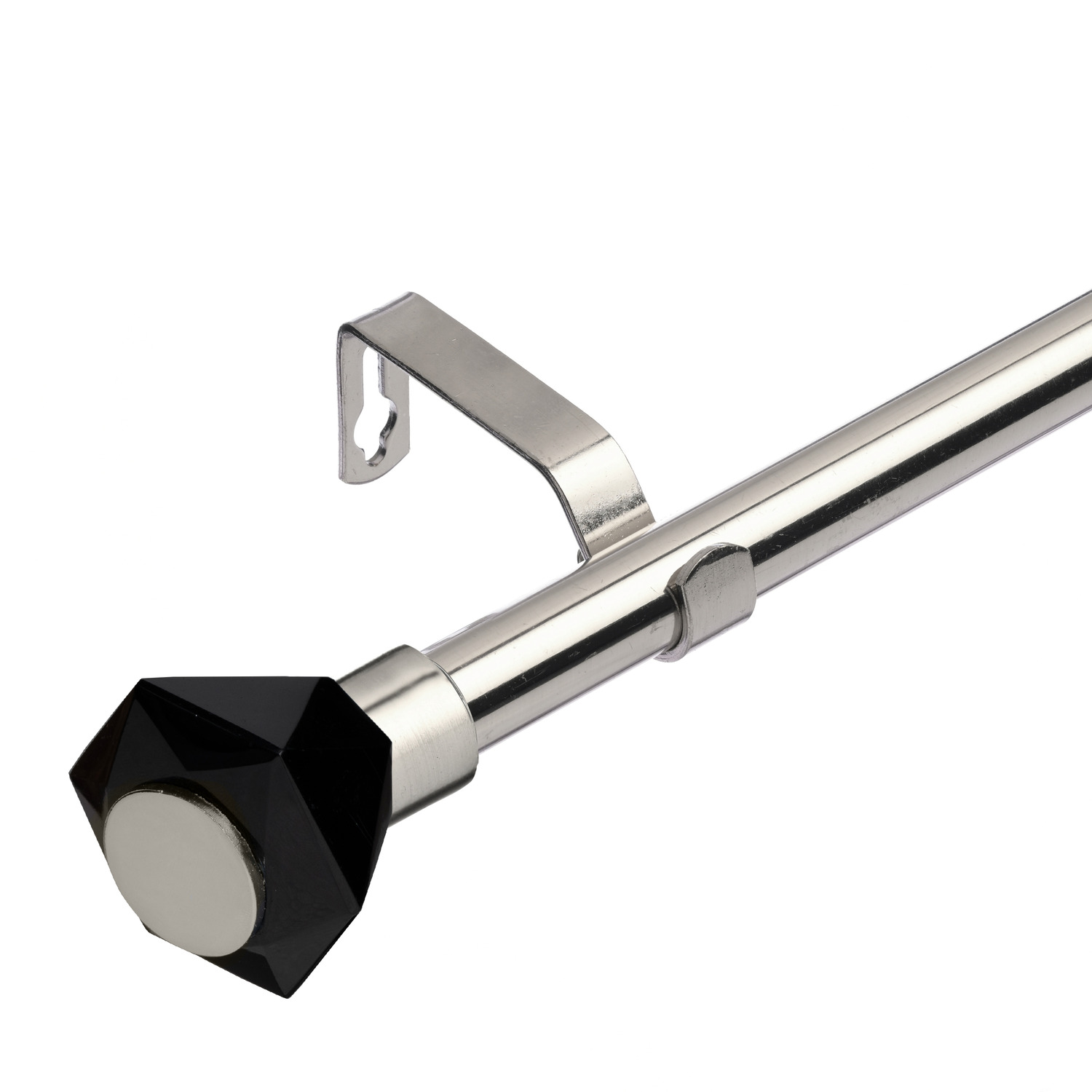 19mm Extendable Metal Curtain Pole with Diamond Finials - Brushed Steel / 120 - 210 cm