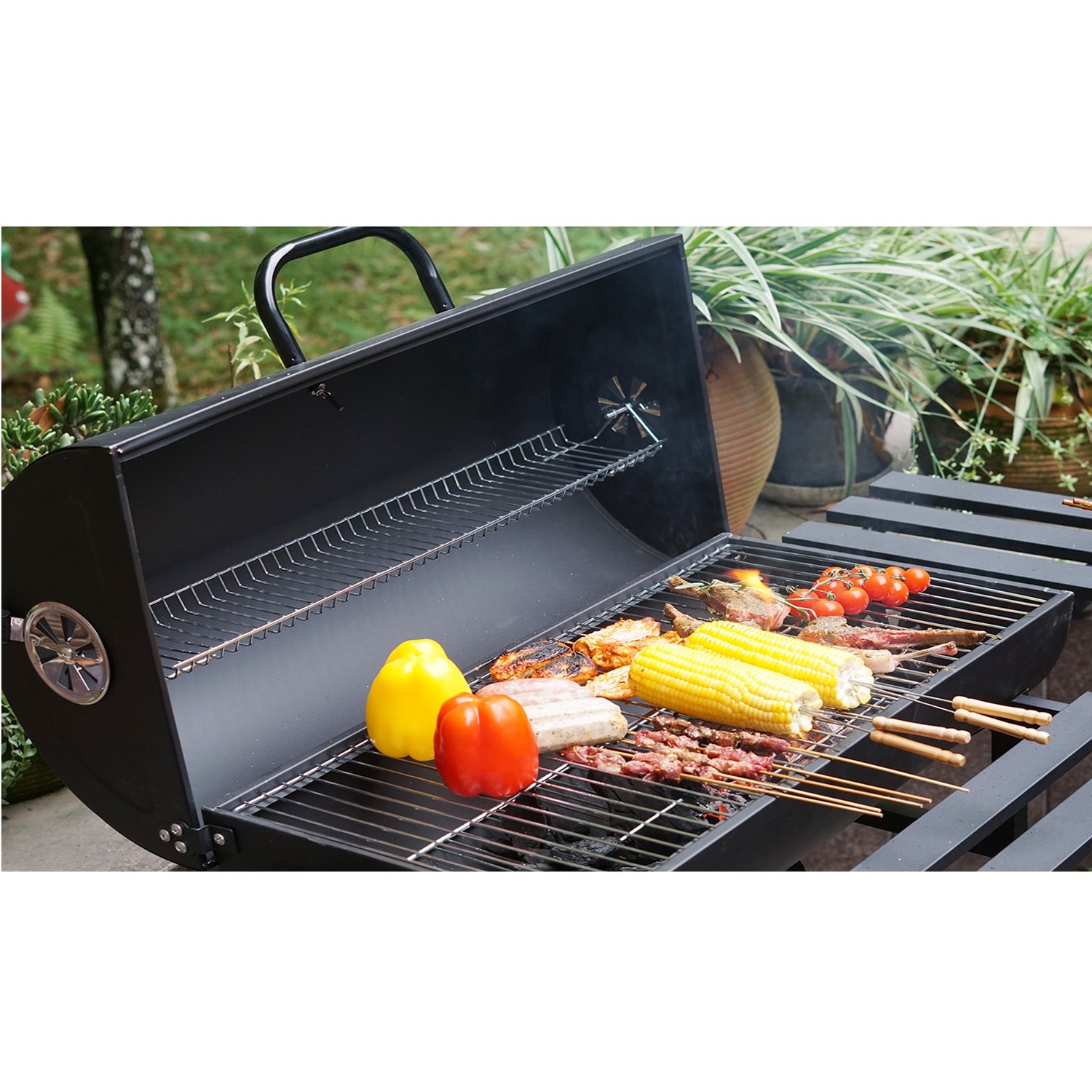 Large Charcoal Oil Drum Bbq Grill Portable Barrel Barbecue - Black