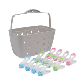 Plastic Peg Basket, Grey with 36 Prism Soft Touch Mini Plastic Pegs