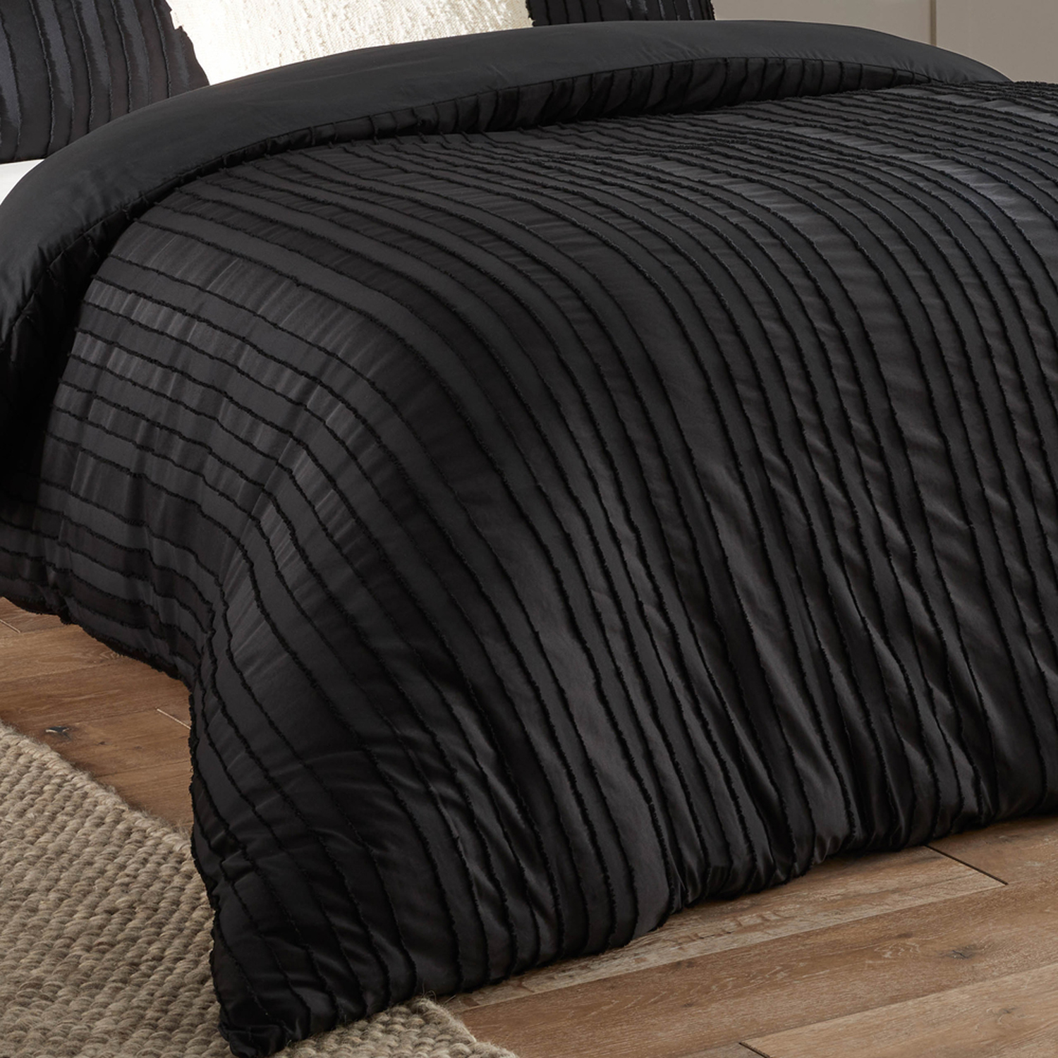 Harrison Stripe Tufted Soft Touch Duvet Cover Set - Black Double