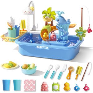 Water Play Table and Floating Pool with Fishing Duck Slide Game Toy