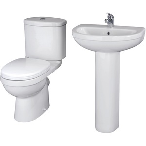 Toilet Pan Cistern Seat 550mm 1 Tap Hole Basin and Full Pedestal