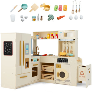 Kids Pretend Play Kitchen with Large Fridge