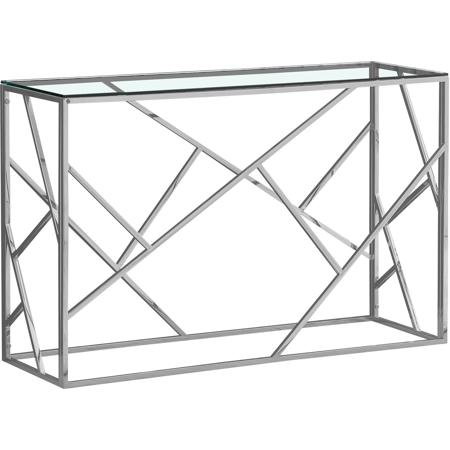 Metal And Glass Rectangular Abstract Console Table - Silver