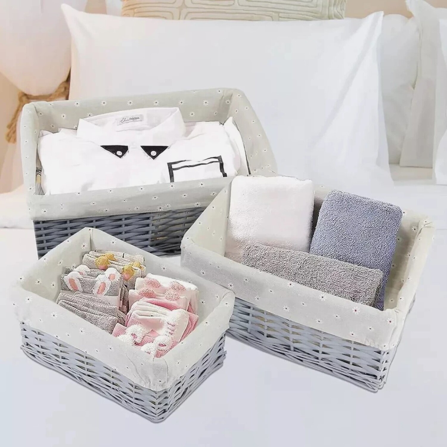 Image of 3pc Wicker Storage Baskets Lining -&hellip;