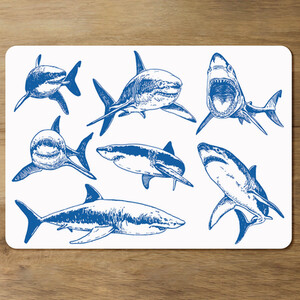 Graphical set of blue sharks isolated on white background Designer Placemat Set