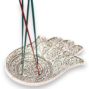 Polished Aluminium Large Hamsa Incense Holder