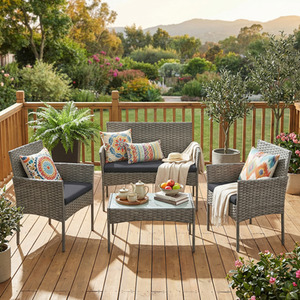 SONGMICS Outdoor Patio Set, Steel Loveseat and 2 Rocking Chairs with Table