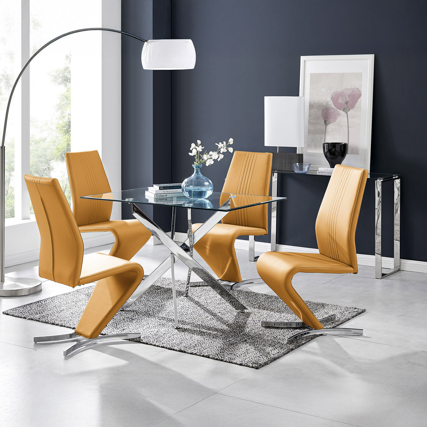 Leonardo Dining Table With Four Willow Chairs Set - Mustard