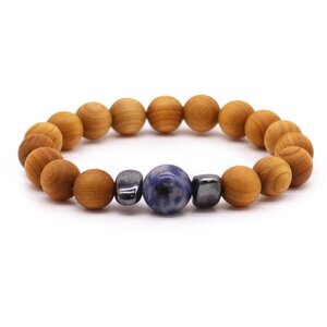 Cedarwood Throat Chakra Bangle with Sodalite for Communication