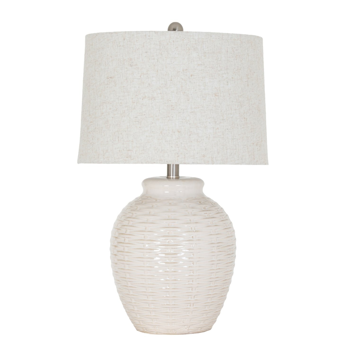 Image of Basketweave Ceramic Table Lamp with Linen&hellip;