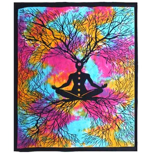 Double Cotton Bedspread  Wall Hanging - Yoga Tree Art Decor