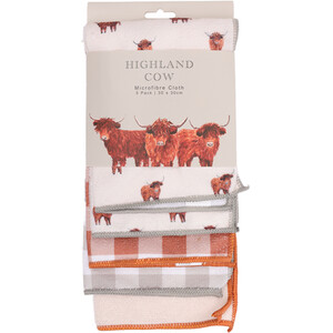 Pack of 5 Highland Cow Microfibre Cloths