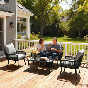 Rattan Garden Furniture Set, 4 Piece Outdoor Patio Furniture