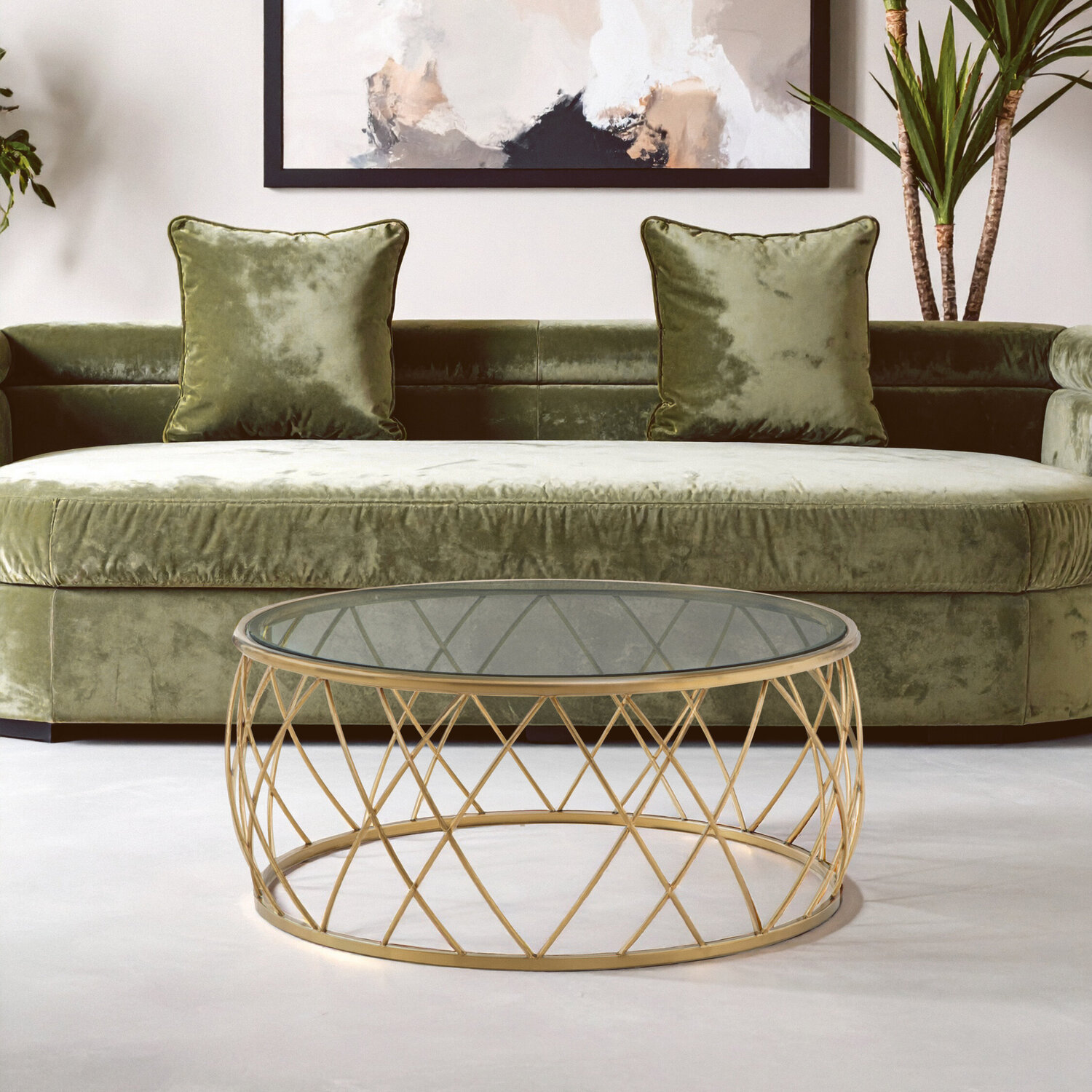 Ackley Gold Round Coffee Table with Clear Glass - Gold