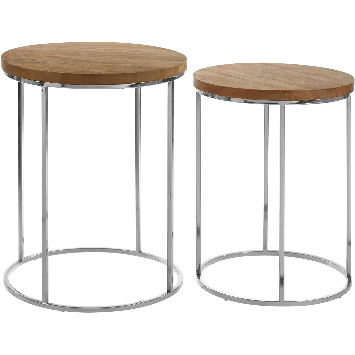Agra Set Of 2 Mango Wood Top Round Side Tables - Brown