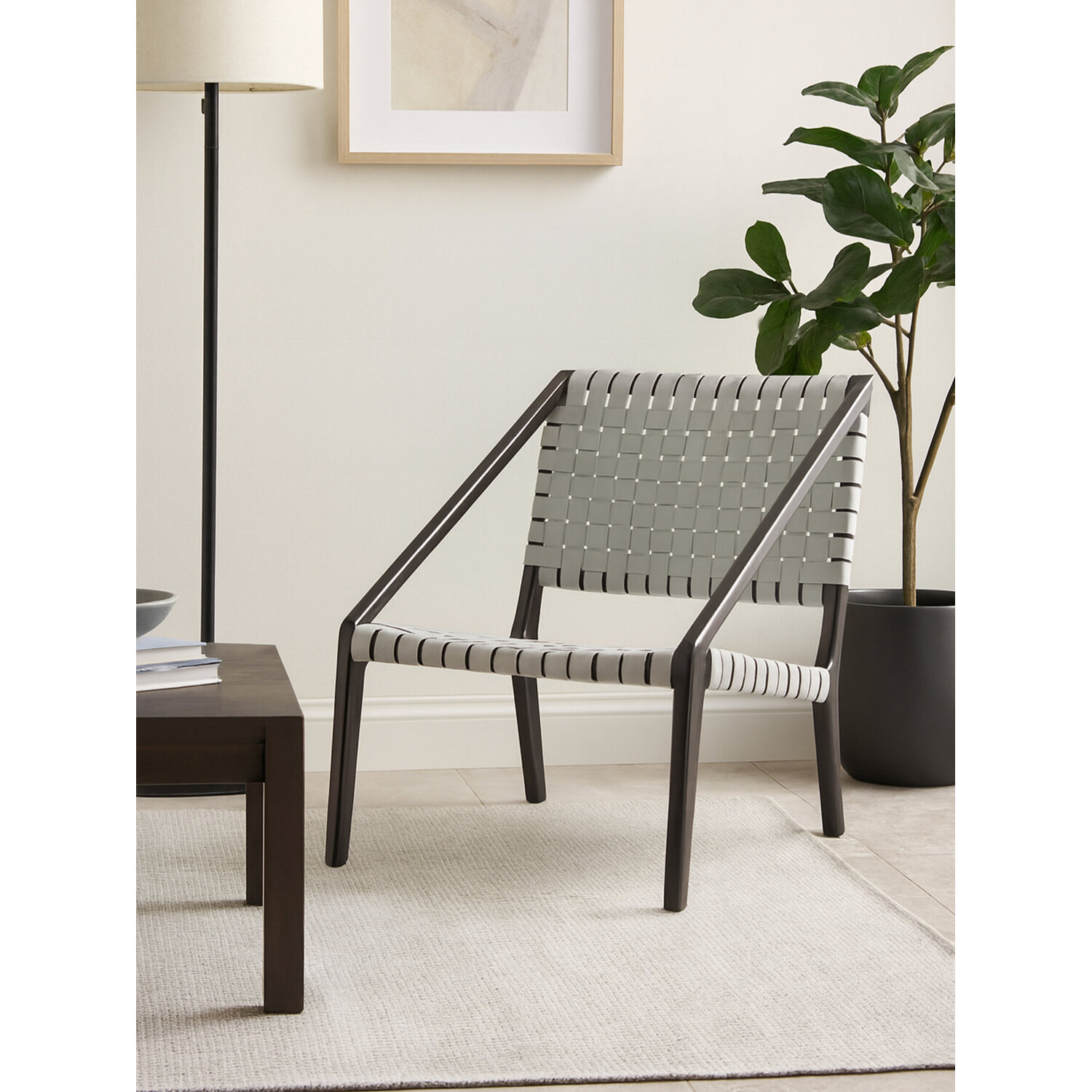 Fifty Five South Kendari Grey Leather Woven Chair - Grey