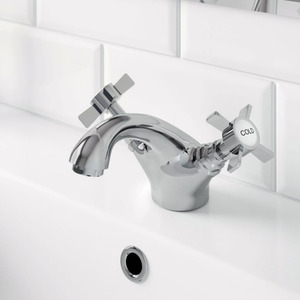 Traditional Bathroom Mono Basin Sink Mixer Tap Brass Chrome Crosshead Handles