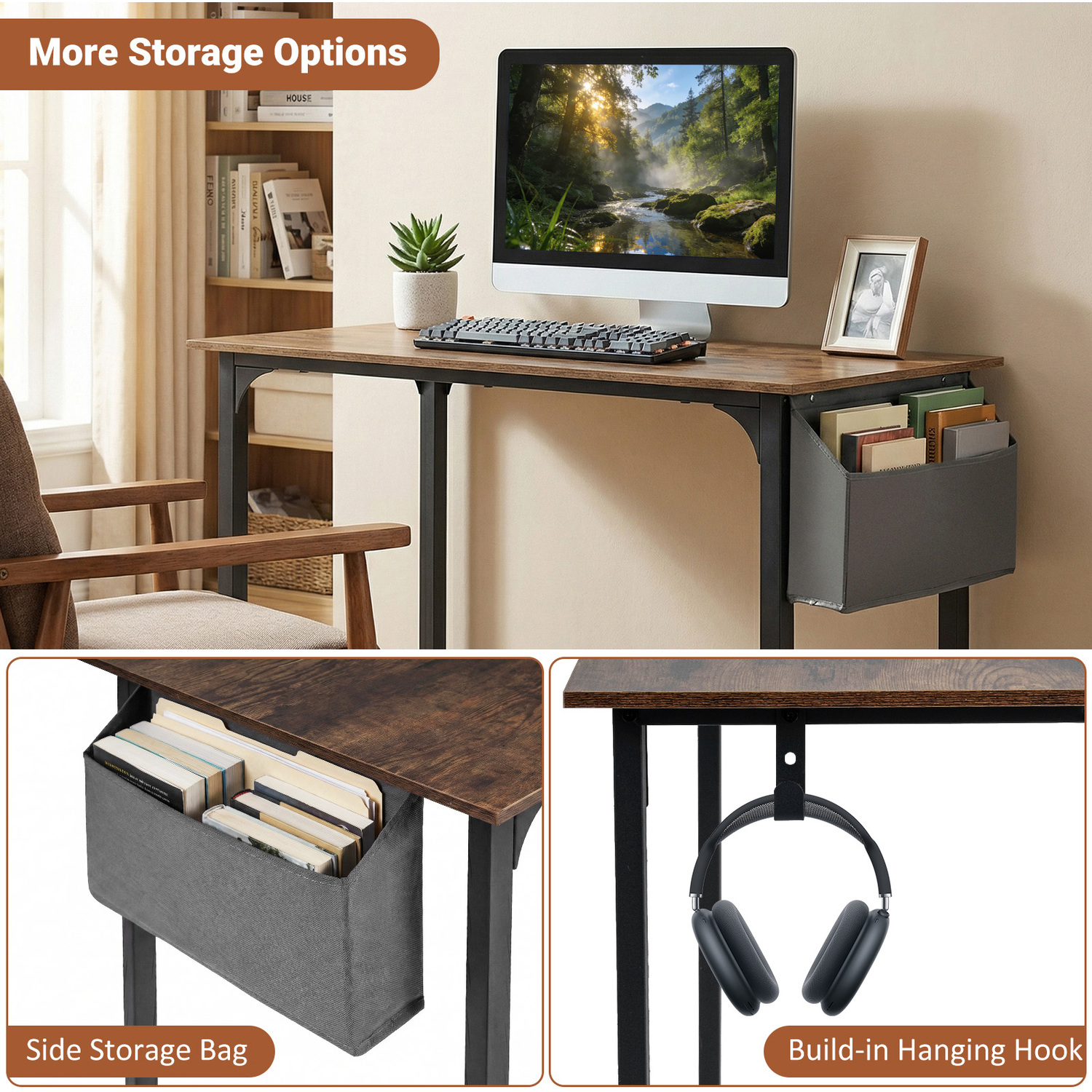 Industrial Study Writing Desk - Brown