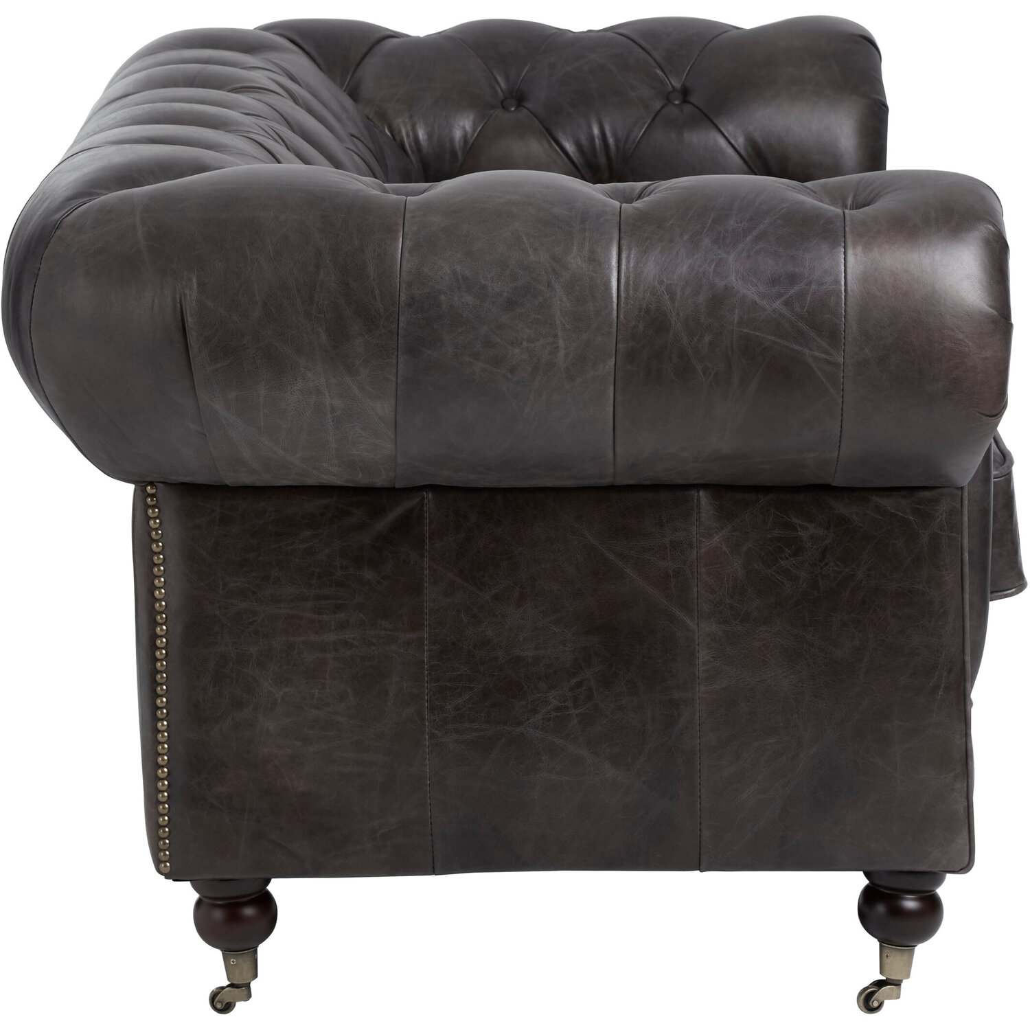 Victor Dark Grey Brown Leather Chesterfield 2 Seat Sofa - Grey