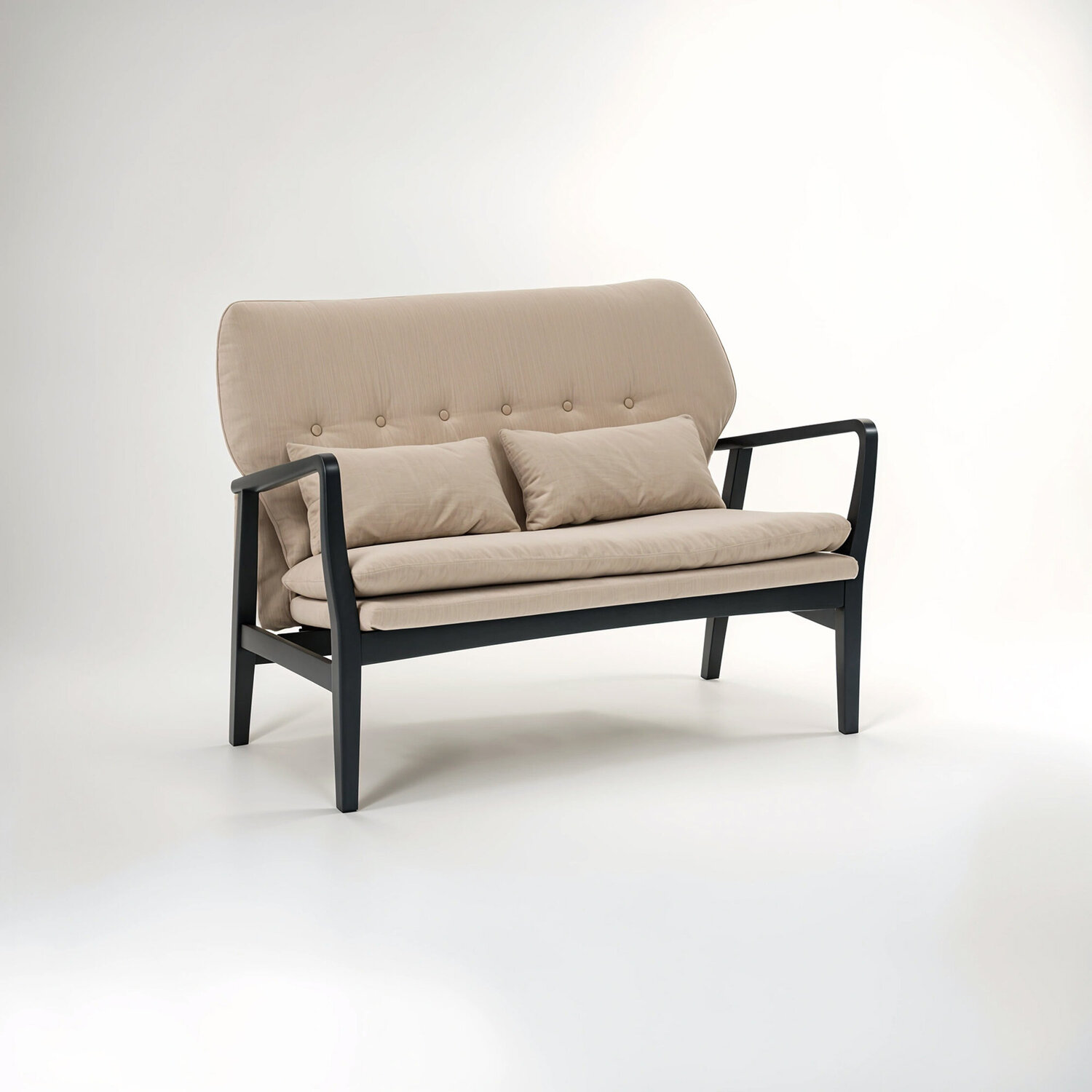 Stockholm 2 Seat Beige Sofa With Black Wood Frame - Beige