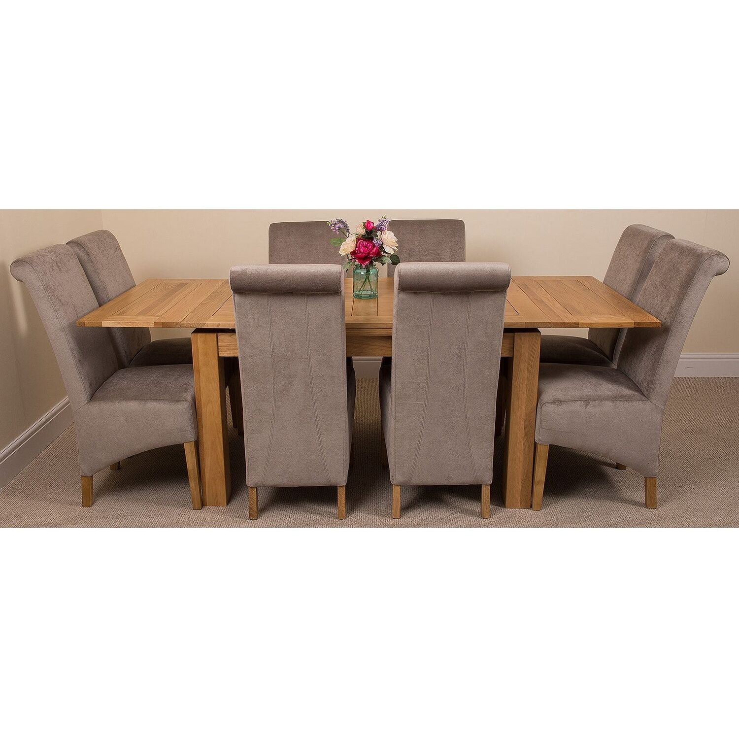 Thats Furniture Richmond 140-220Cm Oak Extending Dining Table + 8 Montana Fabric Chairs - Grey