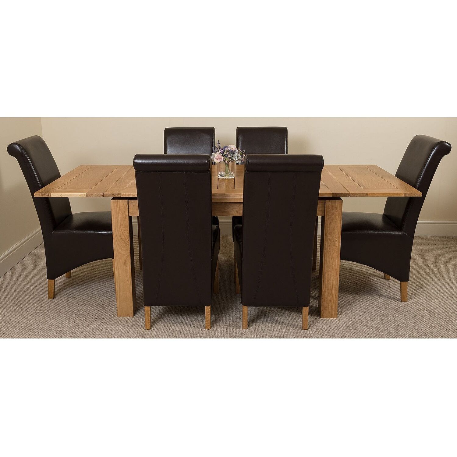 Thats Furniture Richmond 140-220Cm Oak Extending Dining Table + 6 Montana Leather Chairs - Brown