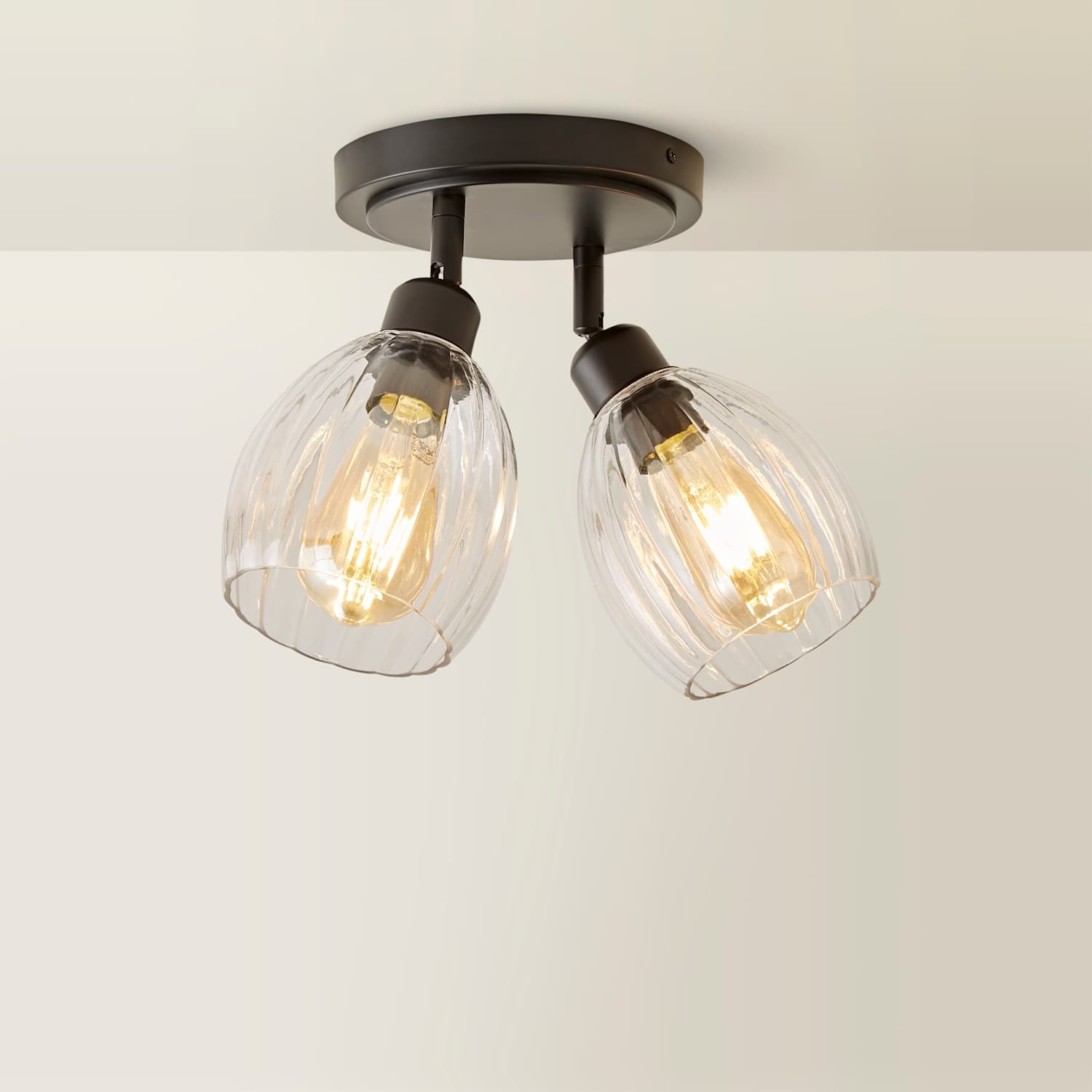 Valuelights Cheltenham 2 Way Adjustable Ceiling Spotlight With Ribbed Shades - Black / 0