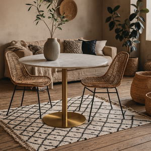 Meadowbloom Round Marble Dining Table with Brushed Brass Base