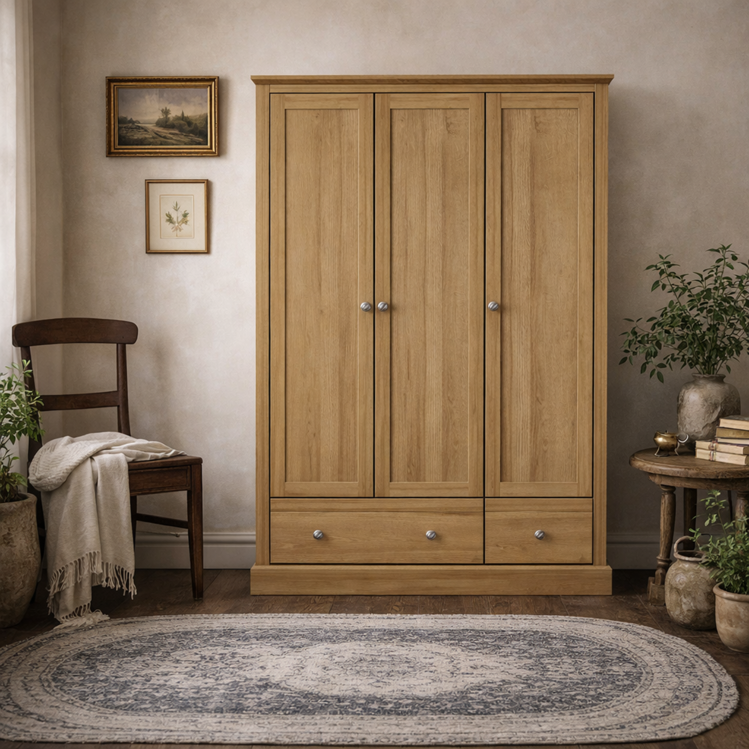 Ardee Natural 3 Door Wardrobe with 2 Drawers Matt Effect Finish - Natural