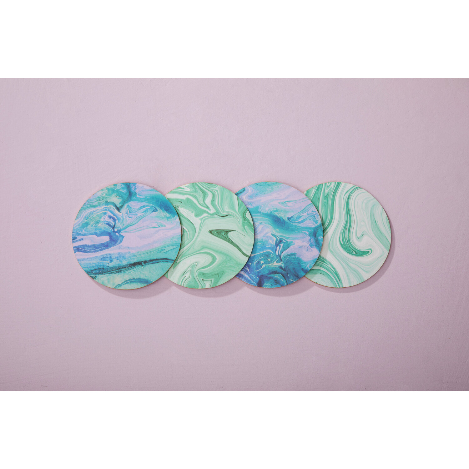 Mimo Set Of 4 Marble Wave Print Cork Coasters - Multicolour