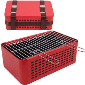 Modern Outdoor Living Suitcase Charcoal BBQ - Folding Stainless Steel Grill with Leather Straps