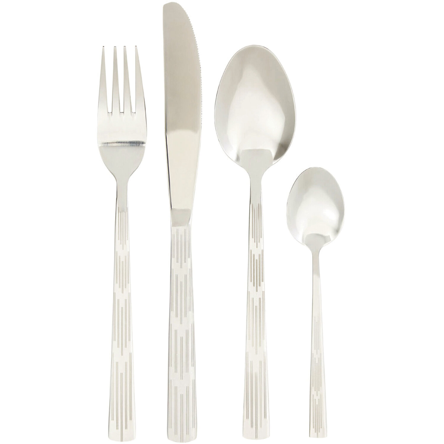 Avie 24 Piece Etched Deco Cutlery Set - Silver